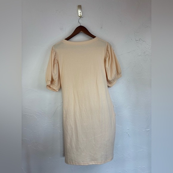 NEW V Neck Cream‎ Off White T Shirt Wrap Dress Short Sleeve Bow Tie Medium Puff - Picture 3 of 7